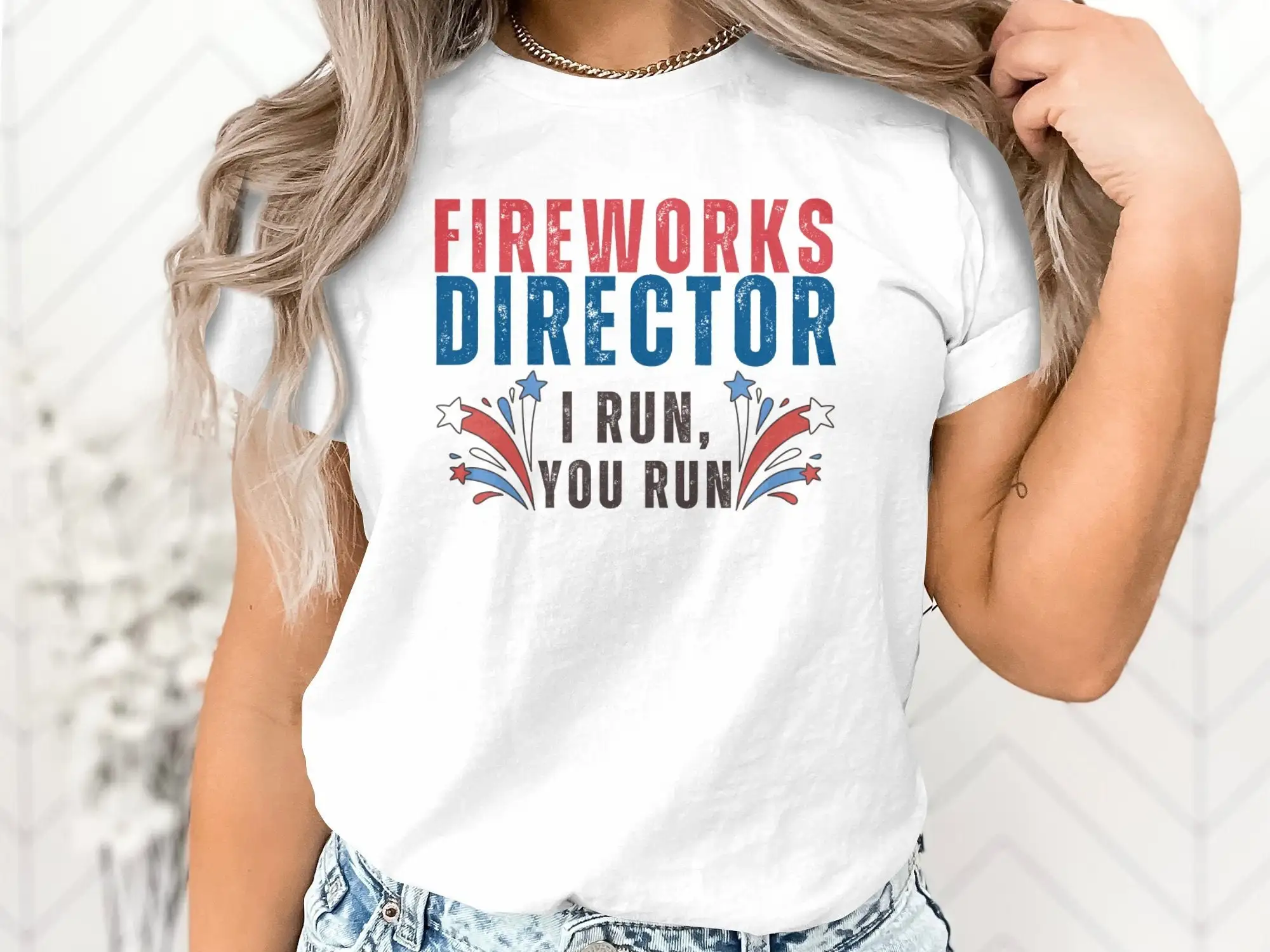 4th of July T Shirt Women Funny Fireworks Director Firework Pyro Pyrotechnician Four Men I Run You