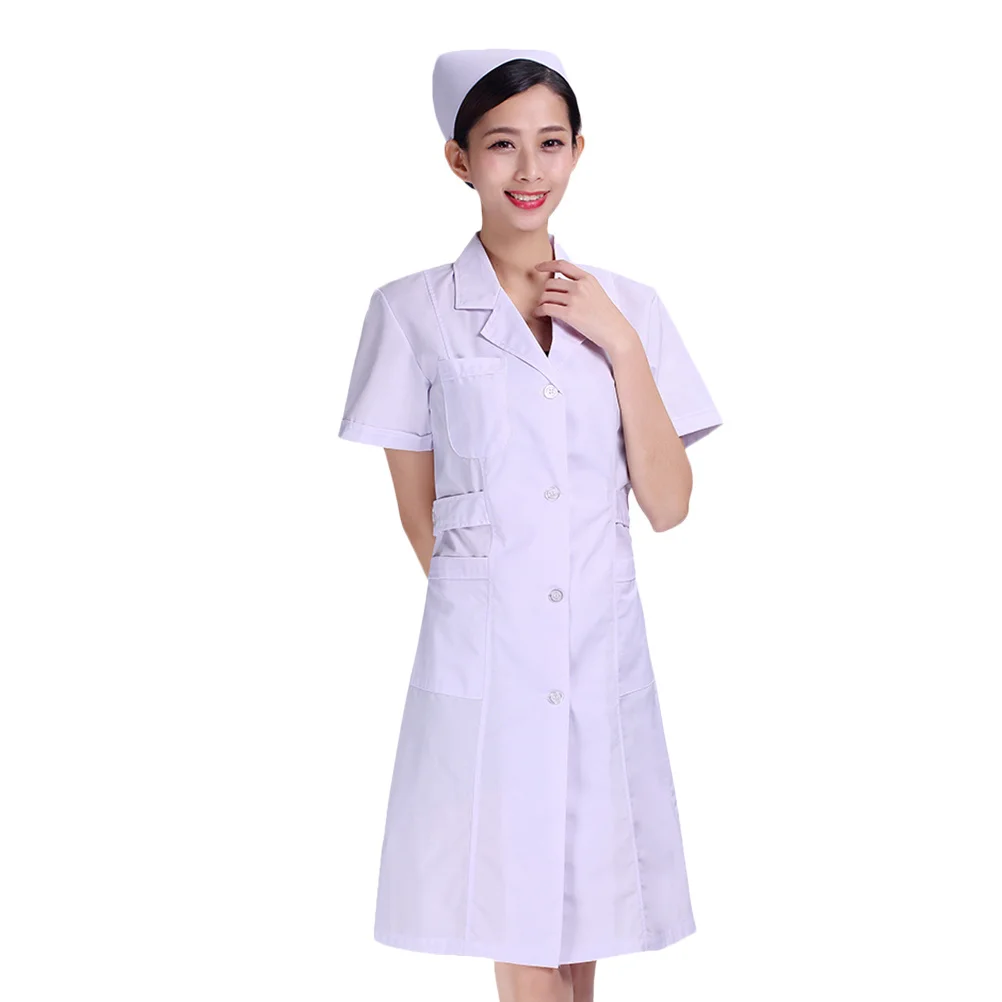 

Nursing Uniform White Coat Cotton Short Sleeve V Neck For Hospital Clinic Lab Beautician Doctor Pharmacy Apparel Xl