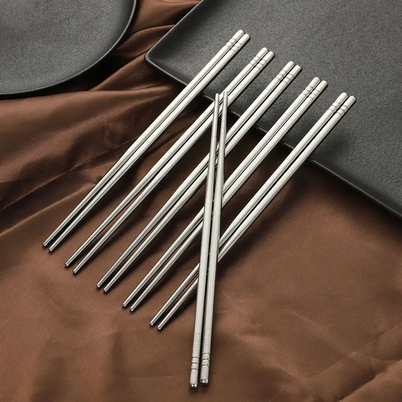 5 Pairs Chinese Metal Chopsticks Household High Temperature Sterilizable Non-slip Stainless Steel Chopsticks Kitchen Accessories