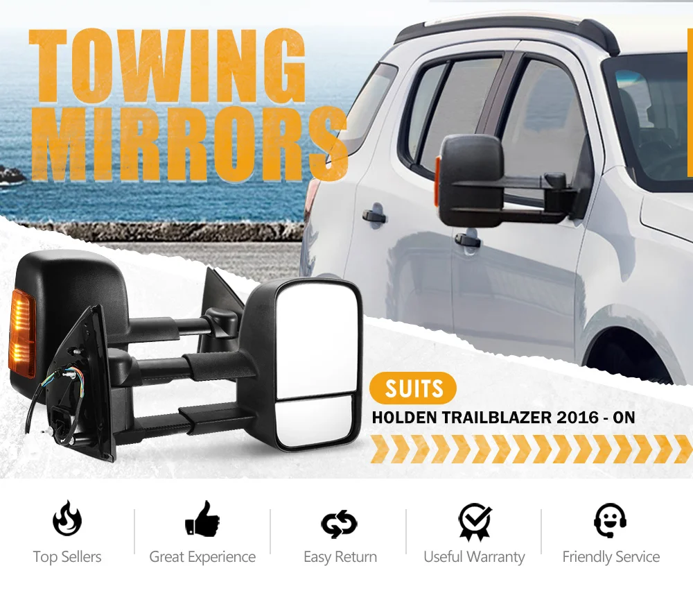 Black Extendable Car Towing Mirrors For Holden Trailblazer 2016+