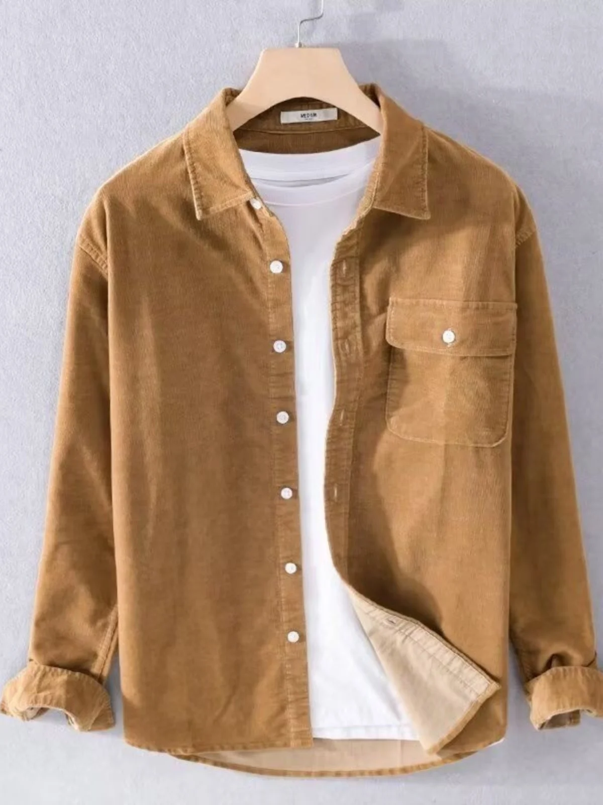 Corduroy Shirt Men's Long Sleeve Spring Autumn Pure Cotton Casual Loose Outerwear Full Cotton Shirt Premium Feel Stripe Velve...