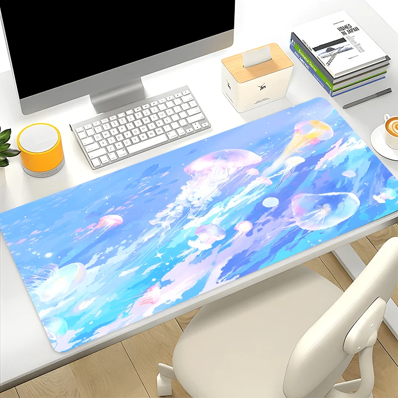 Cartoon Blue Jellyfish Mouse Pads, HD Marine Animal Table Pad, Natural Rubber Anti-slip Pad, Suitable for Gamers and Office Use