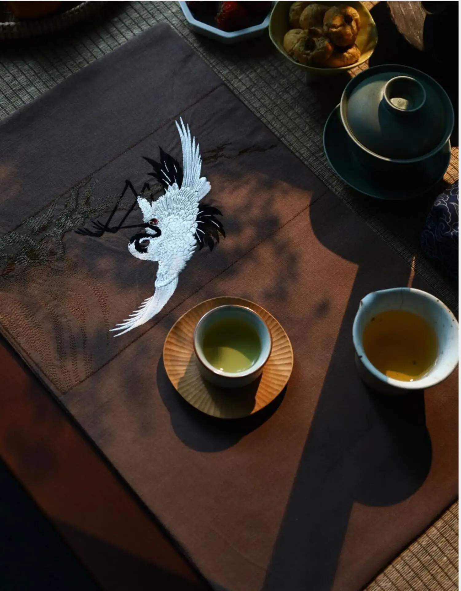 طراز Wasabi طباعة تذوق الشاي مضادة للحرق تقليد ماء مالح طاولة صغيرة العلم المطبوع حصيرة الشاي النسيج الجدول العلم ماصة