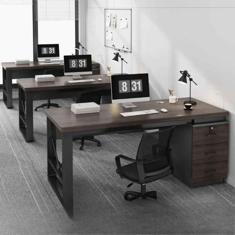 

Desk with Lock Drawer Table Simple Rectangle Workbench Staff Single