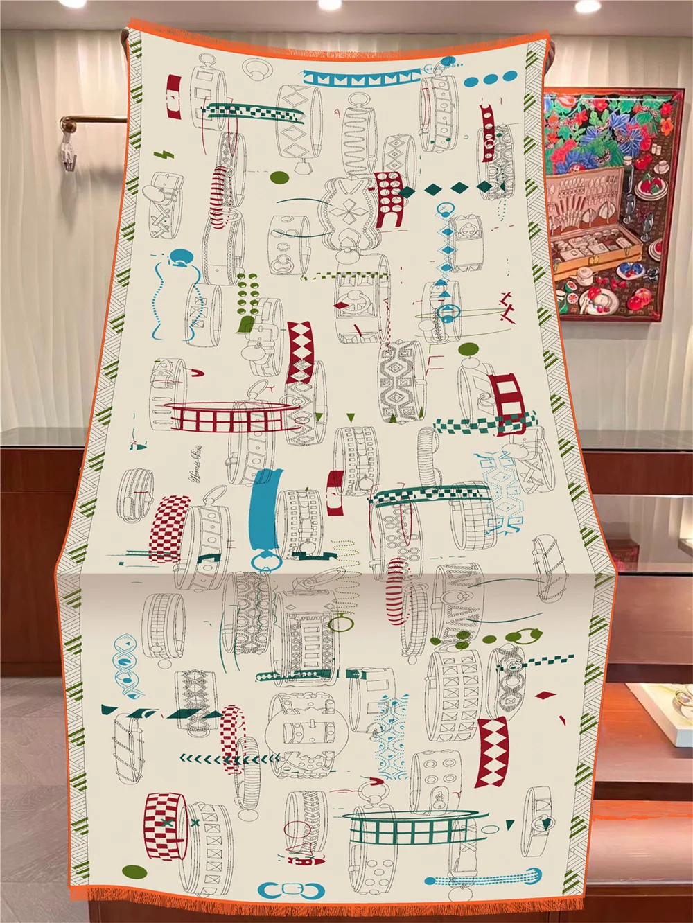 POBING 30 % Seide, 70 % Kaschmir-Schal für Damen, doppelt bedruckt, lange Schals, Wickel, Quaste, Bandana, große Hijabs, weibliche Foulards, 180 cm x 70 cm – Detail 5