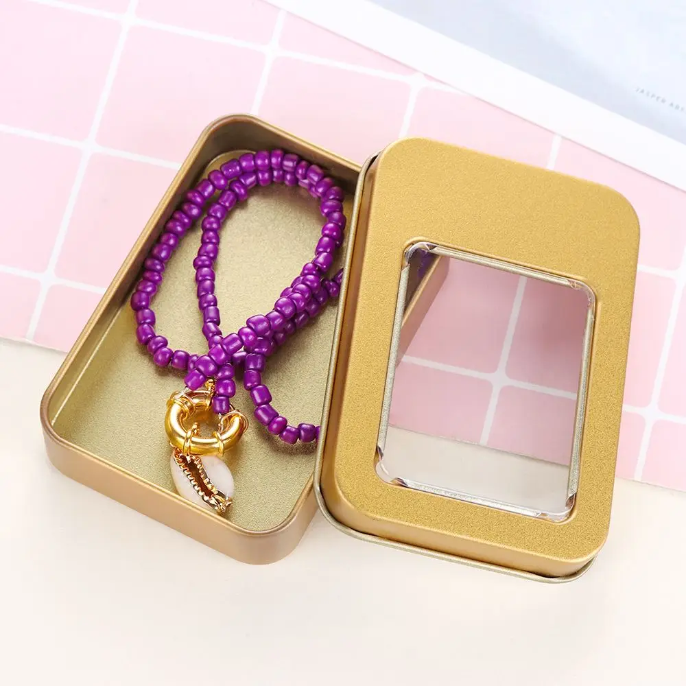 1PC Metal Clear Window Top Metal Tin Can Container with Lid Small Tin Boxes Empty Containers Silver Storage Box Case Organizer