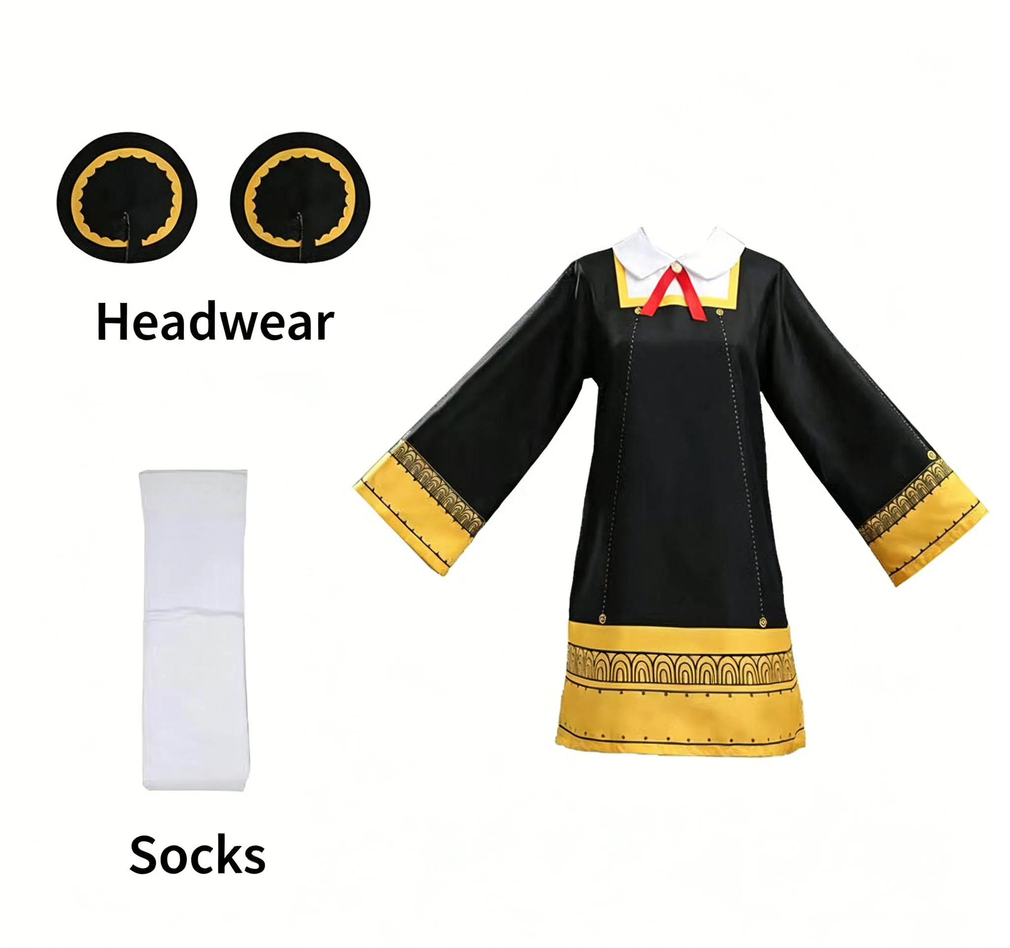Spy X Family Anya Forger Cosplay Costume Black School Uniform Dress Wig Socks Headdress Shoes Full Set Halloween Outfit view 3