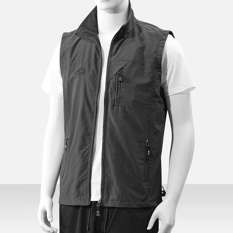 Spring and Autumn double-sided casual standing collar functional thin vest men's vest jacket top with camisole shoulder high-end