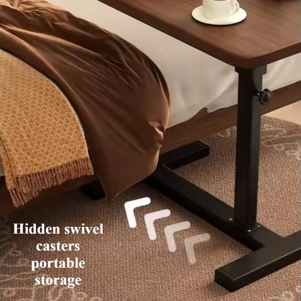 Stainless Steel Small Edge Table, Bedside Table Household Mobile Desk Bedroom with Wheels Easy Lifting Learning Desk Workbench image 6