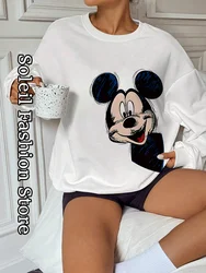 Mickey Mouse Sweatshirt Women Fashion Disney Cartoon Pullover Trendy Coat Long Sleeve Crewneck Clothing Daily Casual Outfit