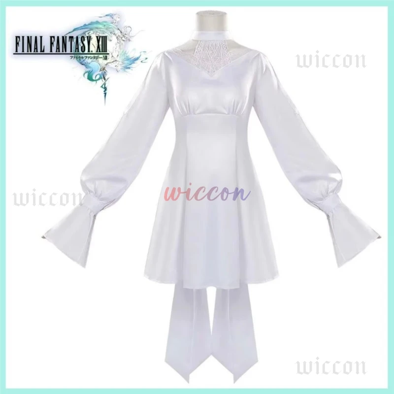 게임 최종 XIV: A Realm Reborn FF14 FFXIV Ryne Minfilia 코스프레 의상 화이트 레이스 드레스 가발 애니메이션 파티 섹시한 여자 정장