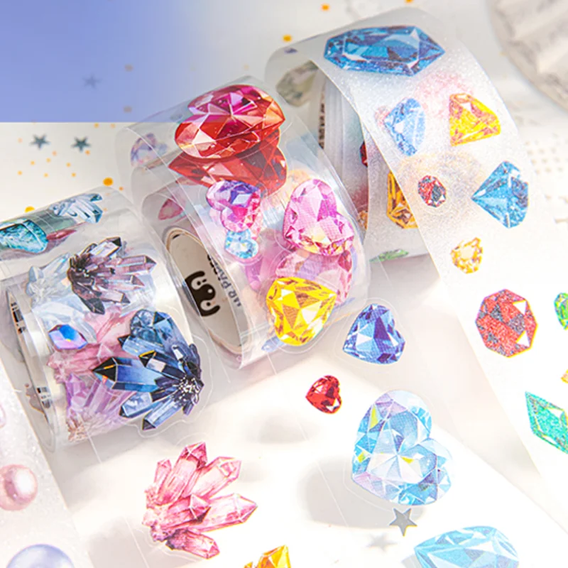 Mr. Paper Gems PET Tape 4-Roll Set - Glittering Die-Cut Self-Adhesive, Sparkling Journal Decor, DIY Diary Collage Background