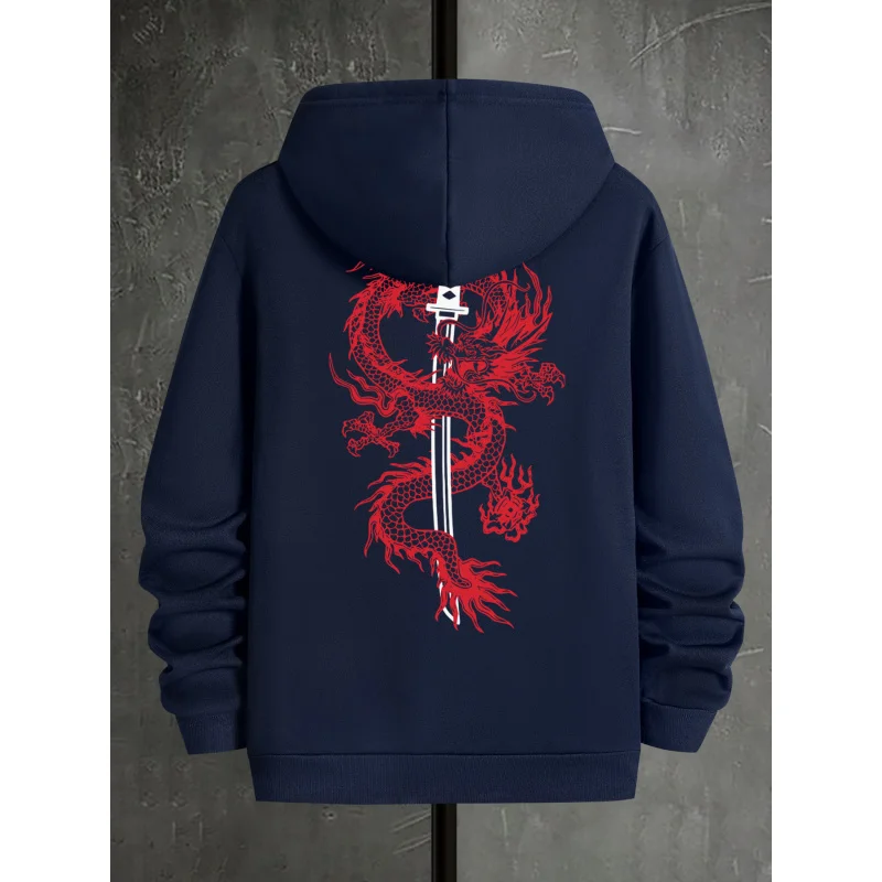 Modischer, lässiger Kapuzenpullover mit geometrischem Aufdruck für Herren – verdickter Fleece-Pullover für Herbst und Winter, bequemer und trendiger Hoodie