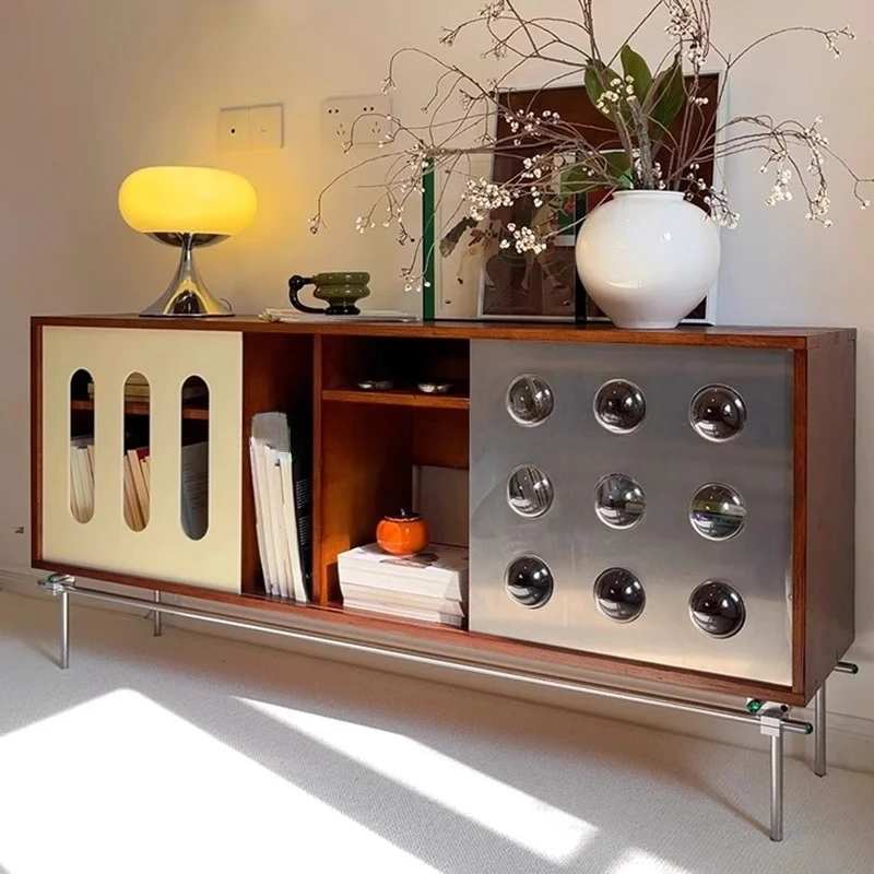 

minimalist bedroom bedside table Danish designer high-end light luxury retro floor multi-layer contrasting color TV cabinet