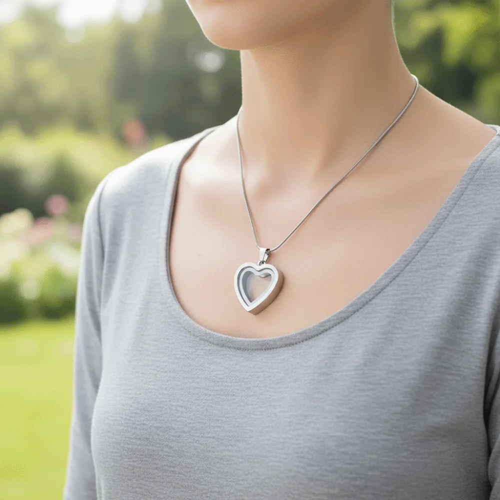 Stainless Steel Pet Memorial Lockets Love Heart Decorative Heart Pendant Dust-proof Sealed Ashes Necklace Pendant Remembrance