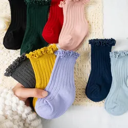 Ruffle Baby Short Socks Kids Girls Toddlers Cute Soft Cotton Sock Lace Flower Children School Uniform Socks For 0-8 Years