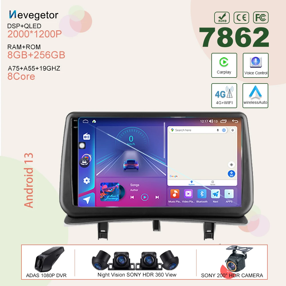

Android 13 Carplay For Renault Clio 3 CLIO 3 2005 - 2014 5G WIFI Car Radio Navigation GPS Camera Auto Stereo DVD Player Screen