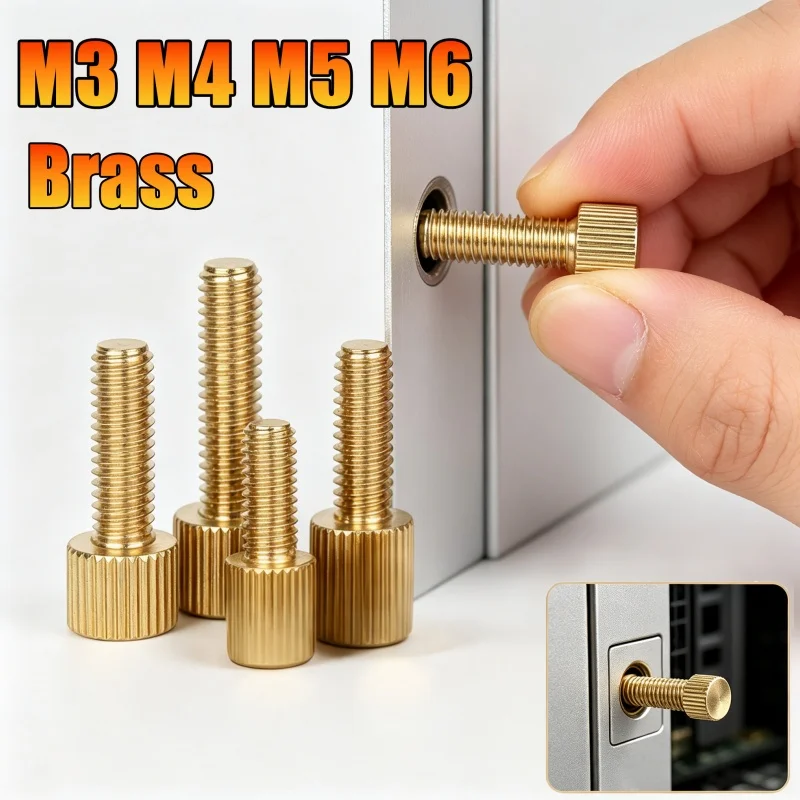 2/5pcs M3 M4 M5 M6 Brass Knurled Flat Head Hand Screw Single Head Thumb Bolts Hand Tighten Thumb Screws Manual Adjustment
