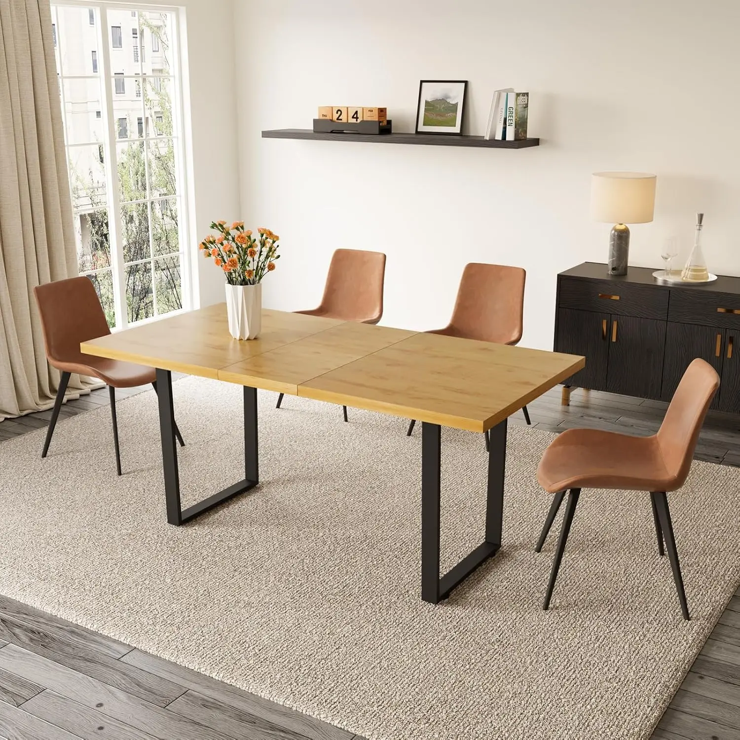 

Zckycine Modern Dining Table Set For 4-6 People Kitchen Dining Room Table Set Extendable Wood Dining Table And 4 Upholstered