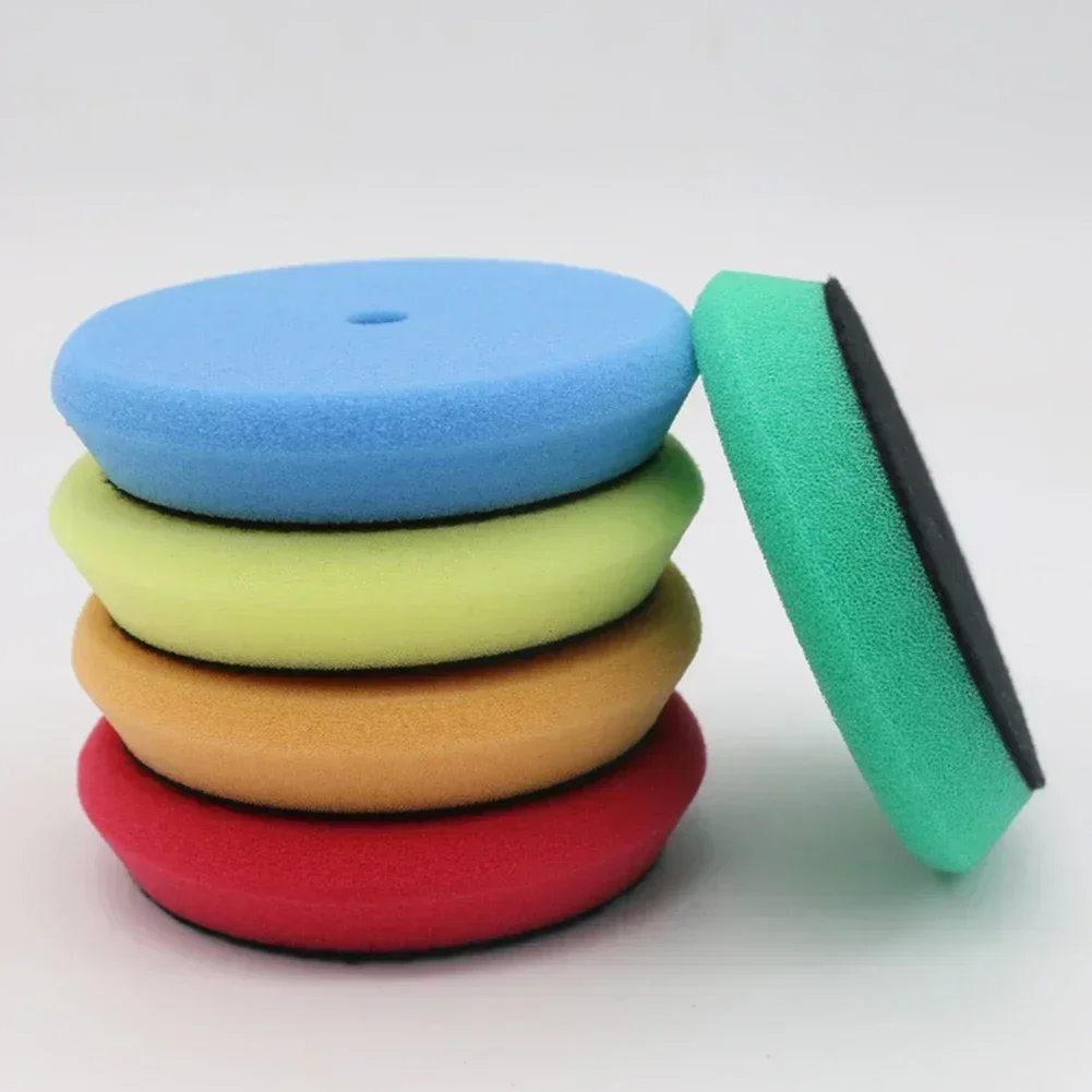 5Pcs 3inch 100mm Car Polishing Disc Buffing Waxing Pad Sponge Polishing Foam Pads For RO/DA Car Polisher Drill Adapter