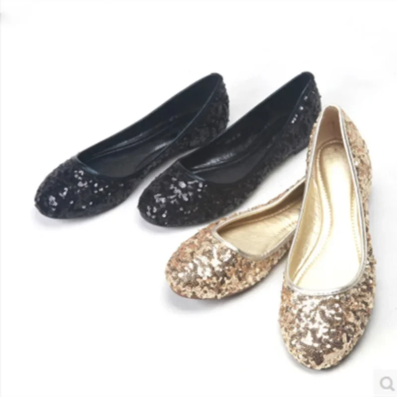 TIMETANGSequined bling golden flat shoes ballet Women loafers round toe party office lady slip on shoes party work drivingE634