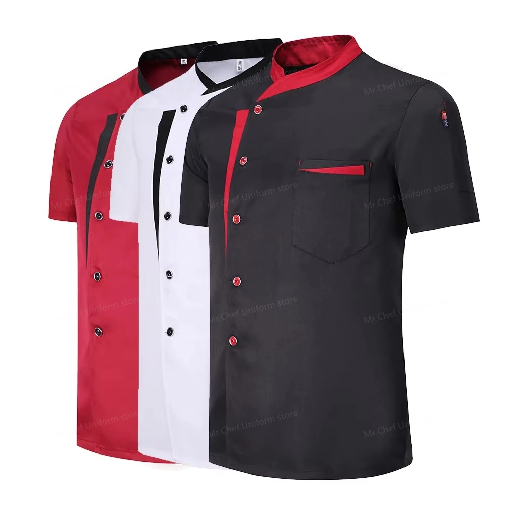 Set da chef estivo a maniche corte Ristorante Hotel Cucina Abbigliamento da lavoro Uomo Giacca da cuoco sottile traspirante Grembiule cappotto da cuoco con cappello da donna