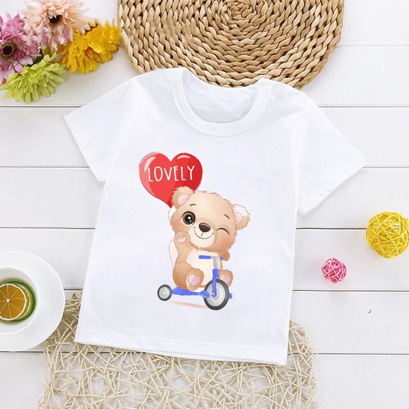 Kids T-Shirt Little Bear Dancing Ballet Print Baby Girls Funny T Shirt 2025 Summer Children Tops Boys Clothes Birthday Gift