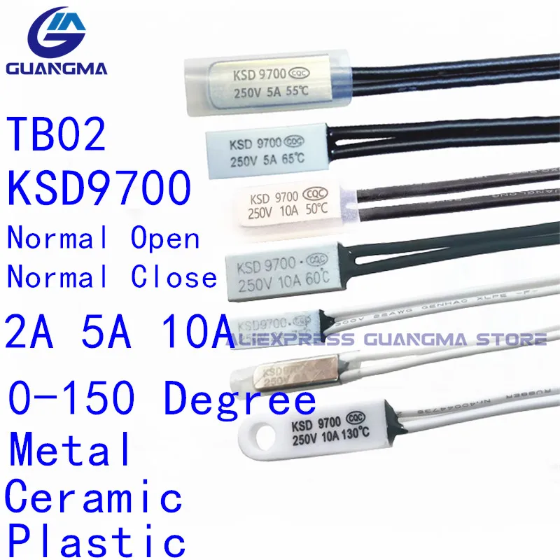 1PCS KSD9700 TB02 5A 10A 250V 40-150 Degree Celsius Normally Closed Open Bimetal Temperature Switch Thermostat Thermal Protector