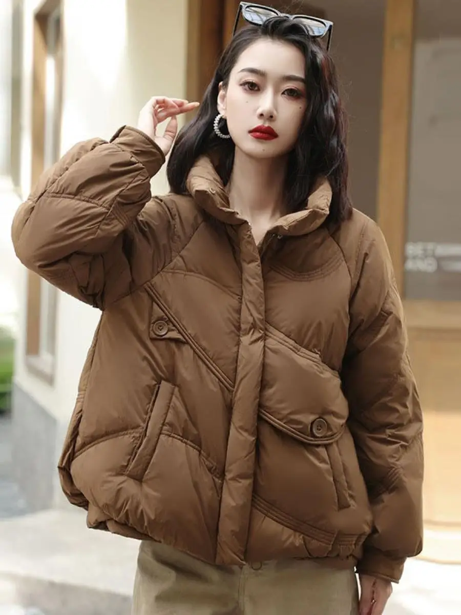 

Women's ort down Jaet Casual Lightweight Stand Collar Warm Loose Fit 2025 Winter Faion Outerwear Coat