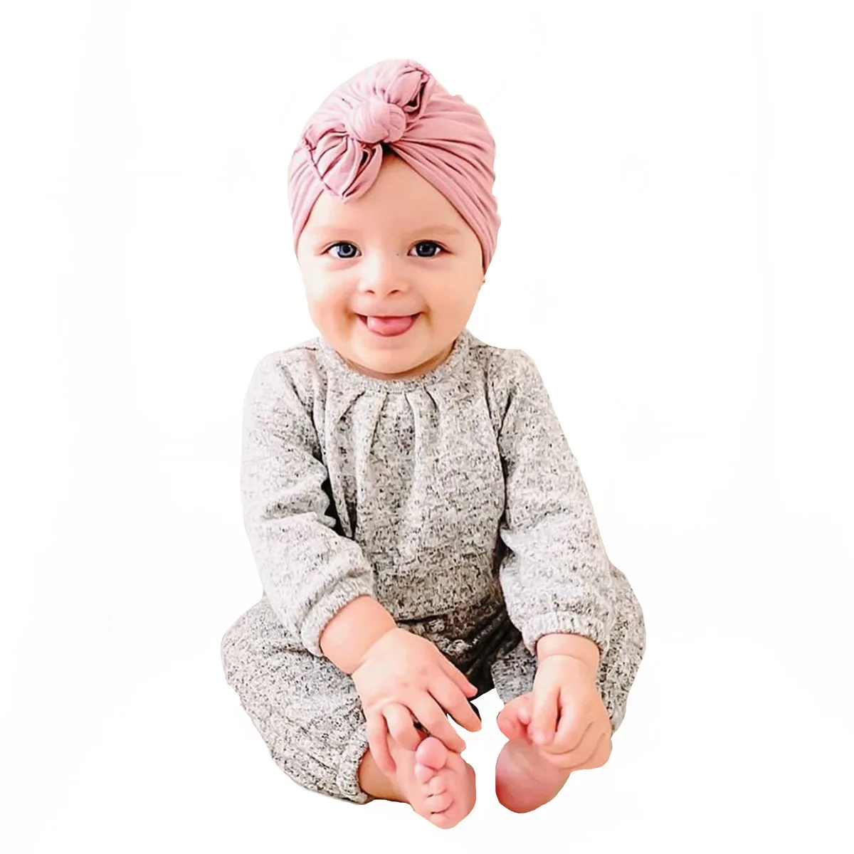 Baby Turban Hats Baby Girls Boys Hat Solid Color Bow Knotted Hats Newborn Fetal Cap Headband Kids Headwear Hair Band Accessories