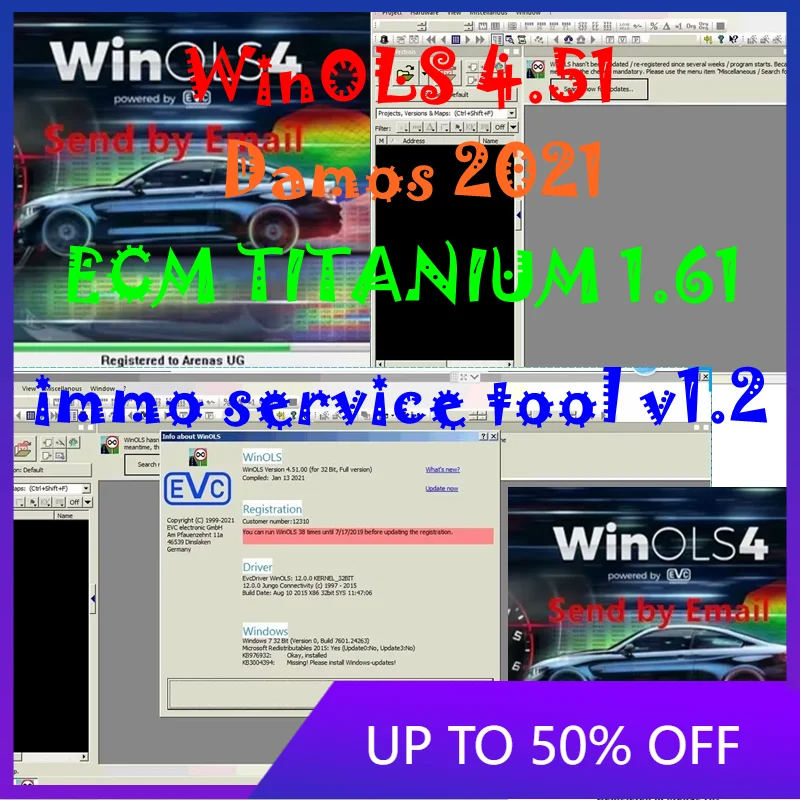 2025 HOT Selling WinOLS 4.51 With Plugins vmwar +2021 Damos +ECM TITANIUM+ immo service tool v1.2+ ECU Remapping lessons