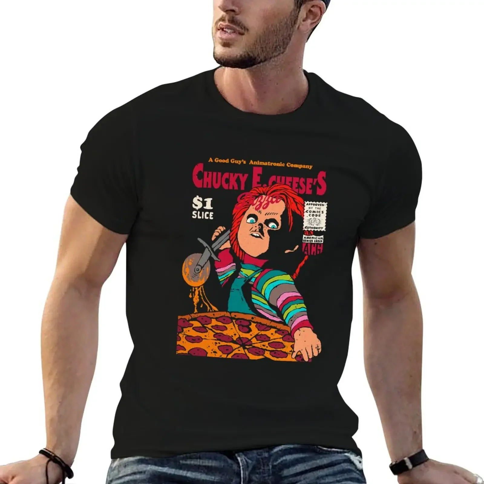 

Chucky pizza cover T-Shirt croswit shirt man Aesthetic clothing sublime custom t shirt mens big and tall t shirts