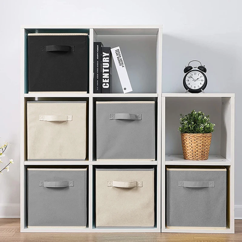 Beige Gray storage box can be folded open finishing box cloth art drawer storage box square storage box drawer sundry basket