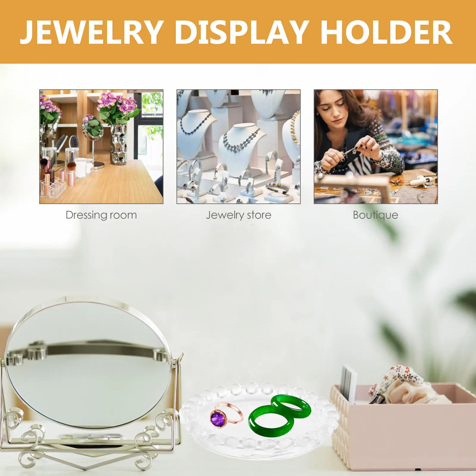 1 個の透明なクリスタルガラスジュエリートレイラウンド滑らかな表面エレガントなディスプレイホルダーリングイヤリング写真撮影小道具デスクトップ用 1