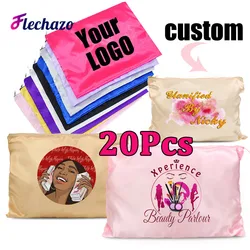 Soft Satin Wig Bags For Packaging Hair 20Pcs Wholesale Silk Hair Wig Hair Extensions Storage Bags 25*35 Travel Bags Logo Custom