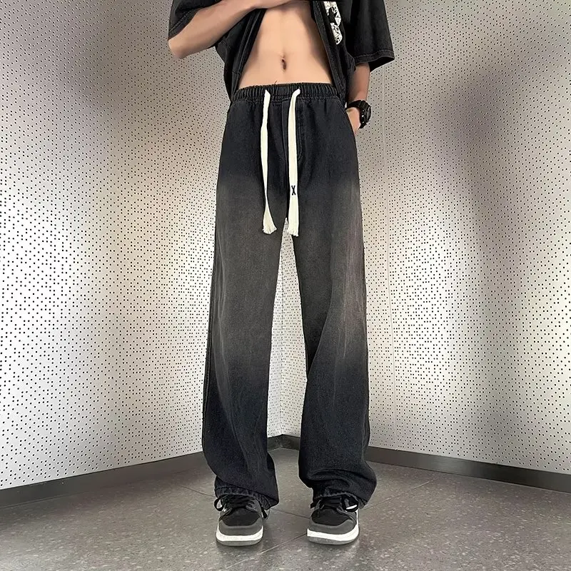 

Модные повседневные мужские брюки из хлопка, весна-осень, свободный крой, классические прямые джинсы из плотного материала