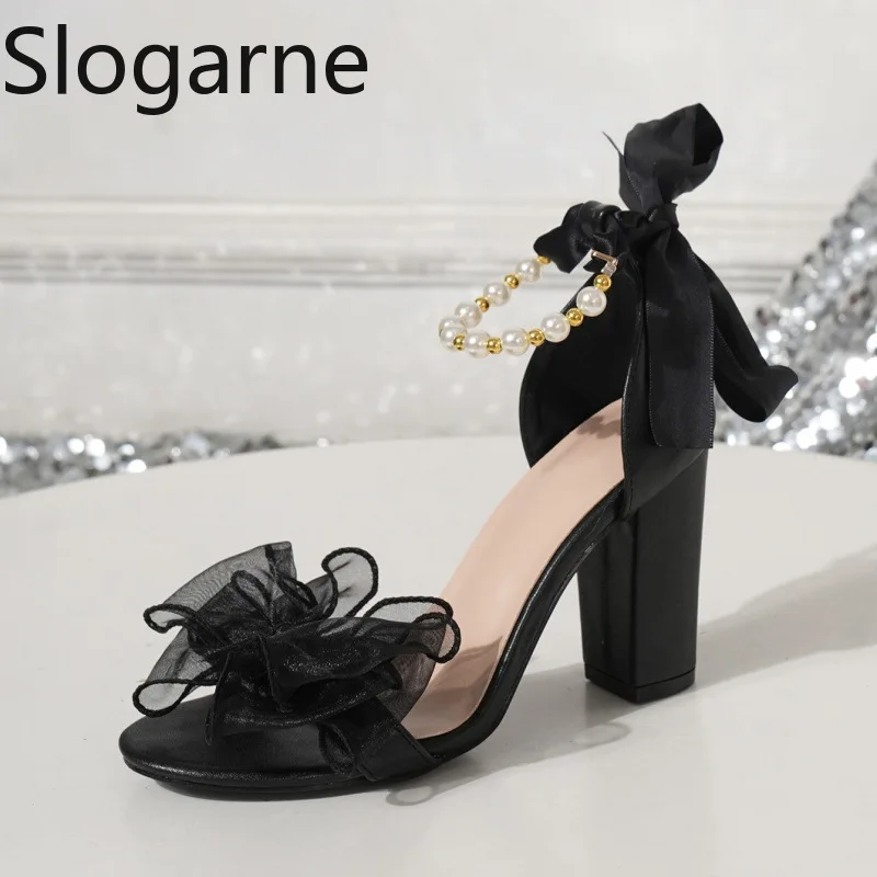 

2026 European American Pearl Sandals Women High Heel Sandals Girl Party Wedding Shoes Summer Silk Floral Dress Shoes Bride Shoes