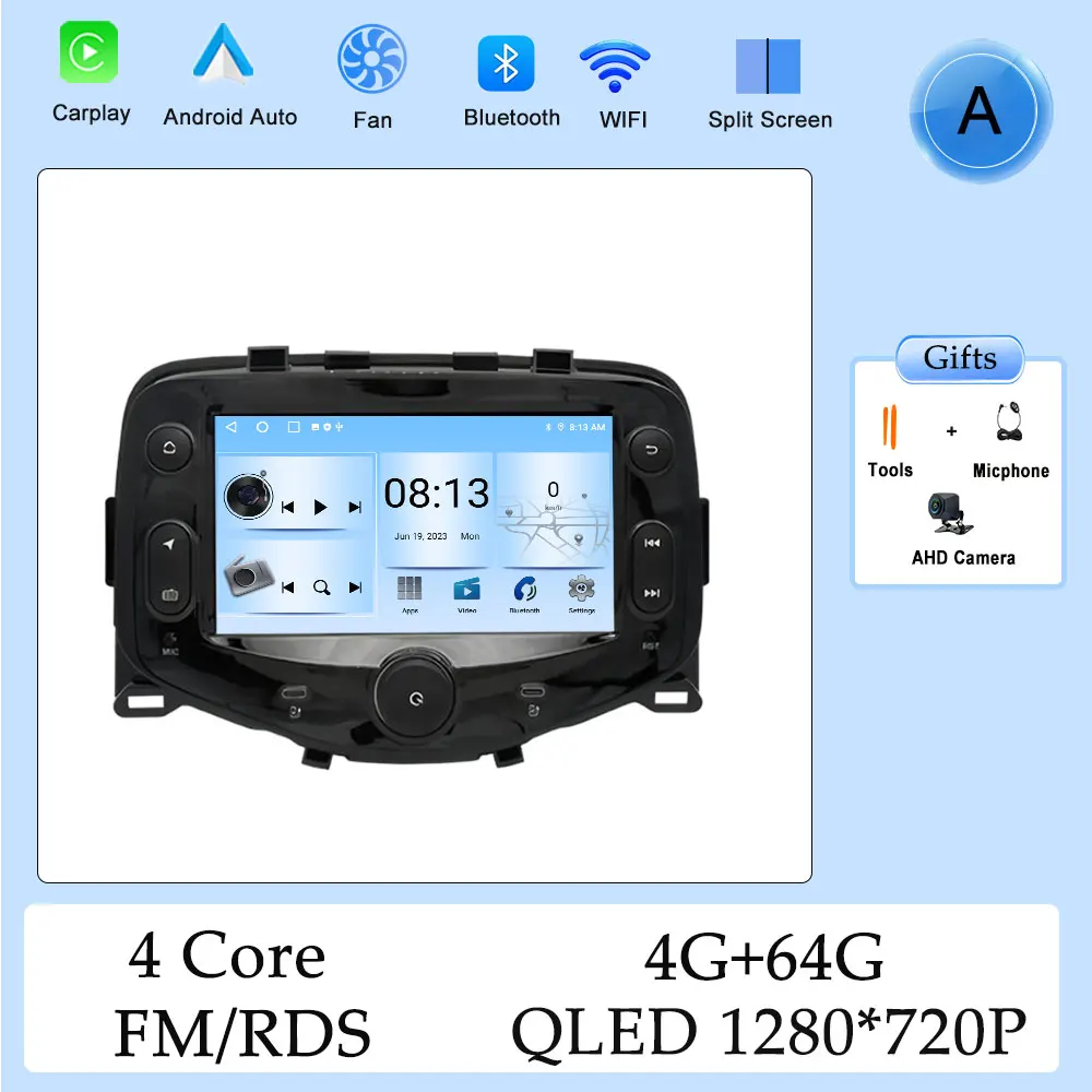 Carplay HD Scherm Autoradio Multimedia Speler voor Toyota Aygo Peugeot 108 voor Citroen C1 2014 - 2021 DSP Stereo GPS Navi WIFI