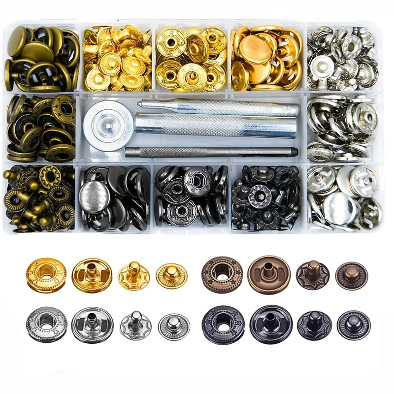 Snap Fasteners Kit 12.5mm Metal Snap Buttons for Clothing Craft Bag Shoes Collar Belt Jeans Perfect Fit Adjust Button DIY Tailor