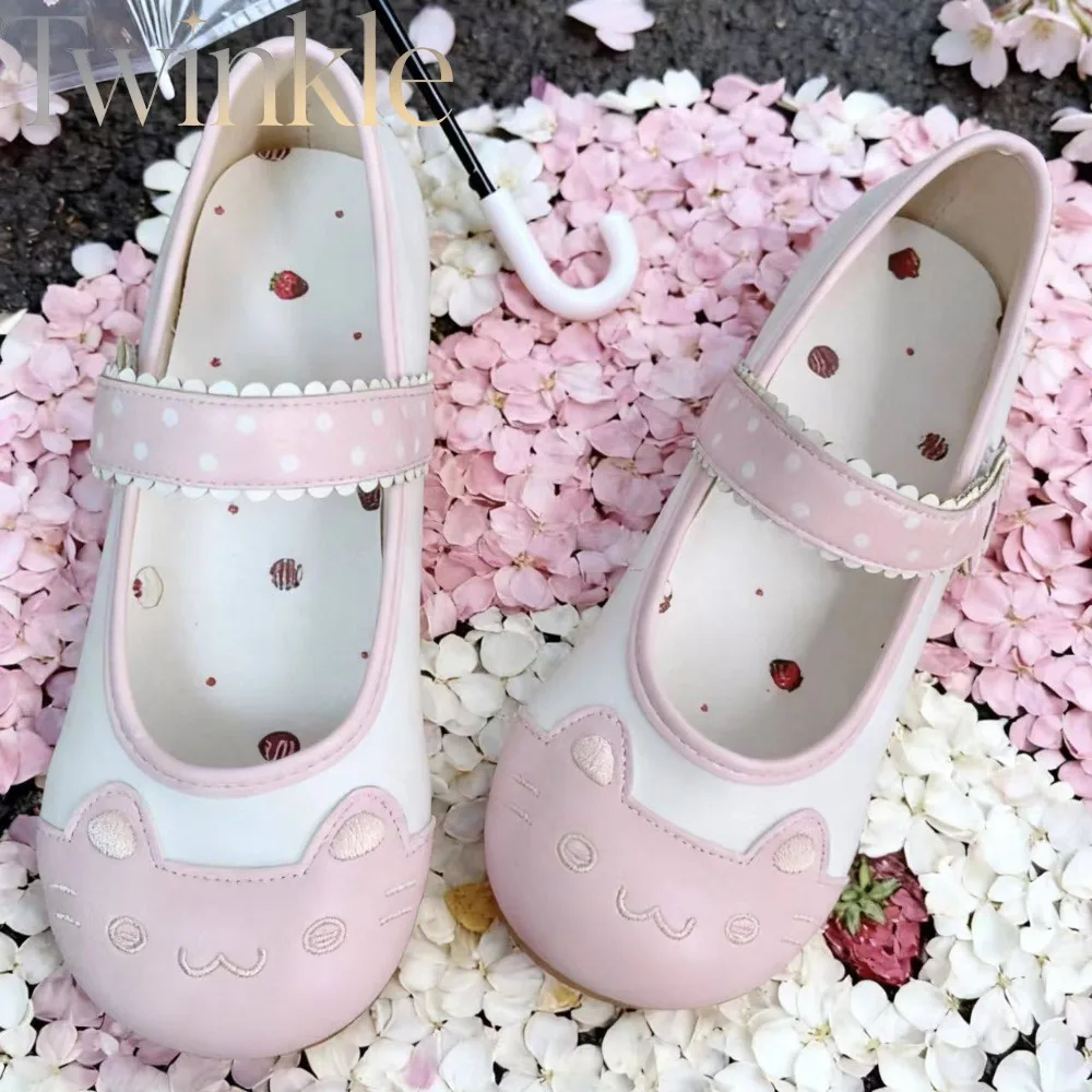 Sweet Lolita Flats Women Kawaii Summer Embroidered Wide Toe Cute Japanese Mary Janes Ballerina Slip On Shoes