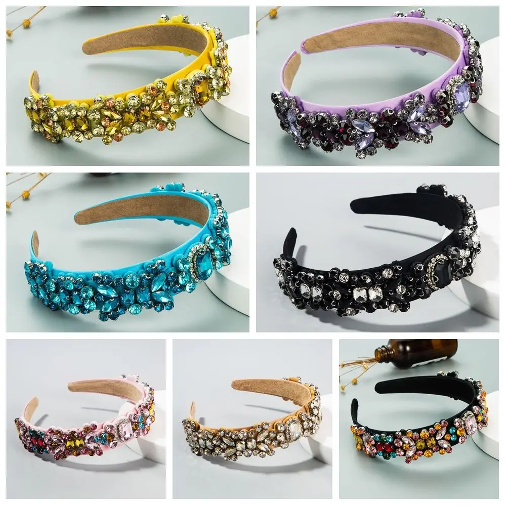 Elegant Colorful Rhinestone Headband Jewelry Korean Style Baroque Hair Hoop Hair Accessories Wide Edge Bride Tiaras Wedding - Image 5