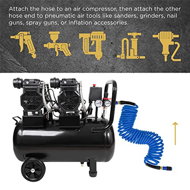 ABFW 1/4In X 25In Polyurethane - Air Hose+Bend Restrictors and 1/4In NPT Male Fitting Ends - Universal Quick Coupler