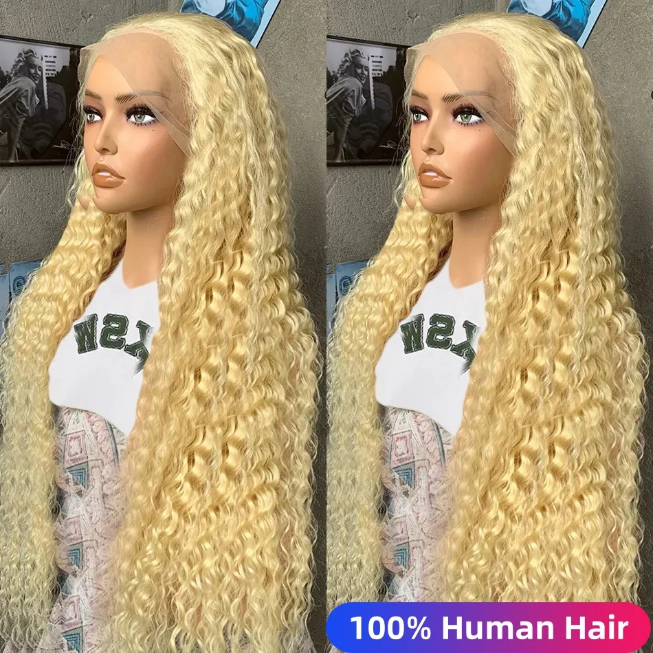 Perucas Loiras de Onda Profunda para Mulheres, Cabelo Humano Frontal Transparente HD, Perucas Encaracoladas Brasileiras 100% Naturais, 13x4 13x6, 613