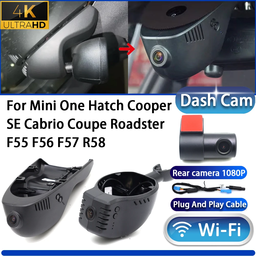 For Mini One Hatch Cooper SE Cabrio Coupe Roadster F55 F56 F57 R58 Dash Cam Camera DVR 4K UHD Wifi Plug And Play Video Recorder