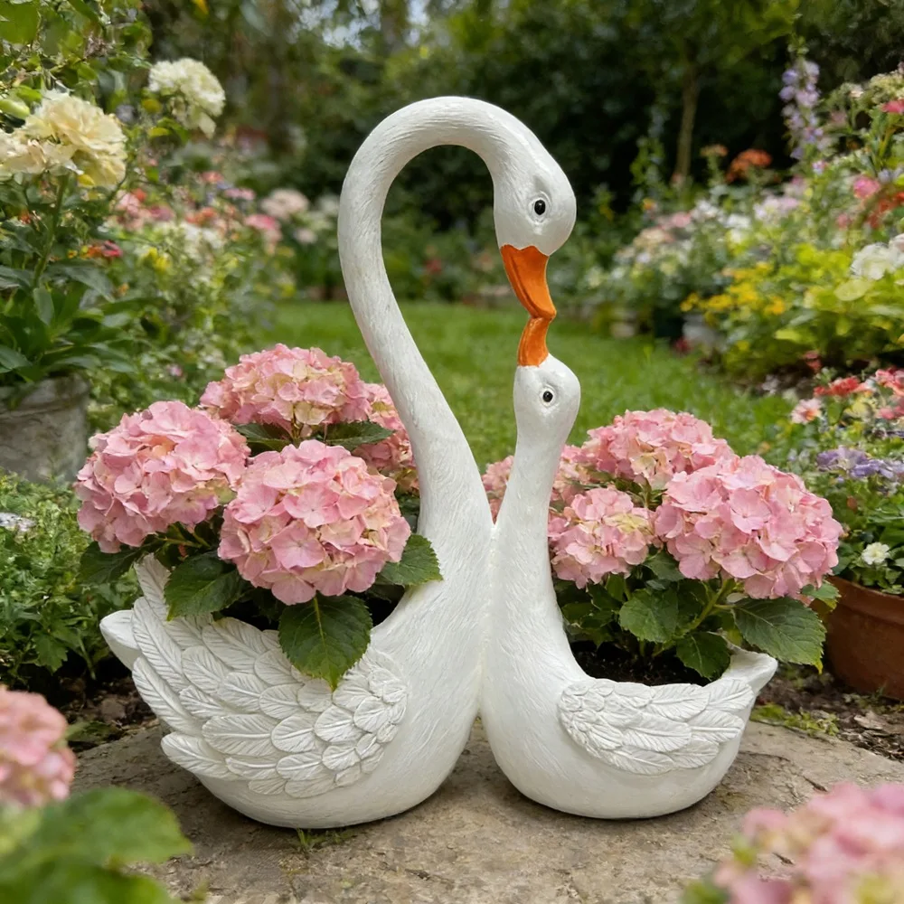 DSA Creative Double-headed Mother and Son Swan Pot Garden Green Plant Breeding Decorative Pot Plant