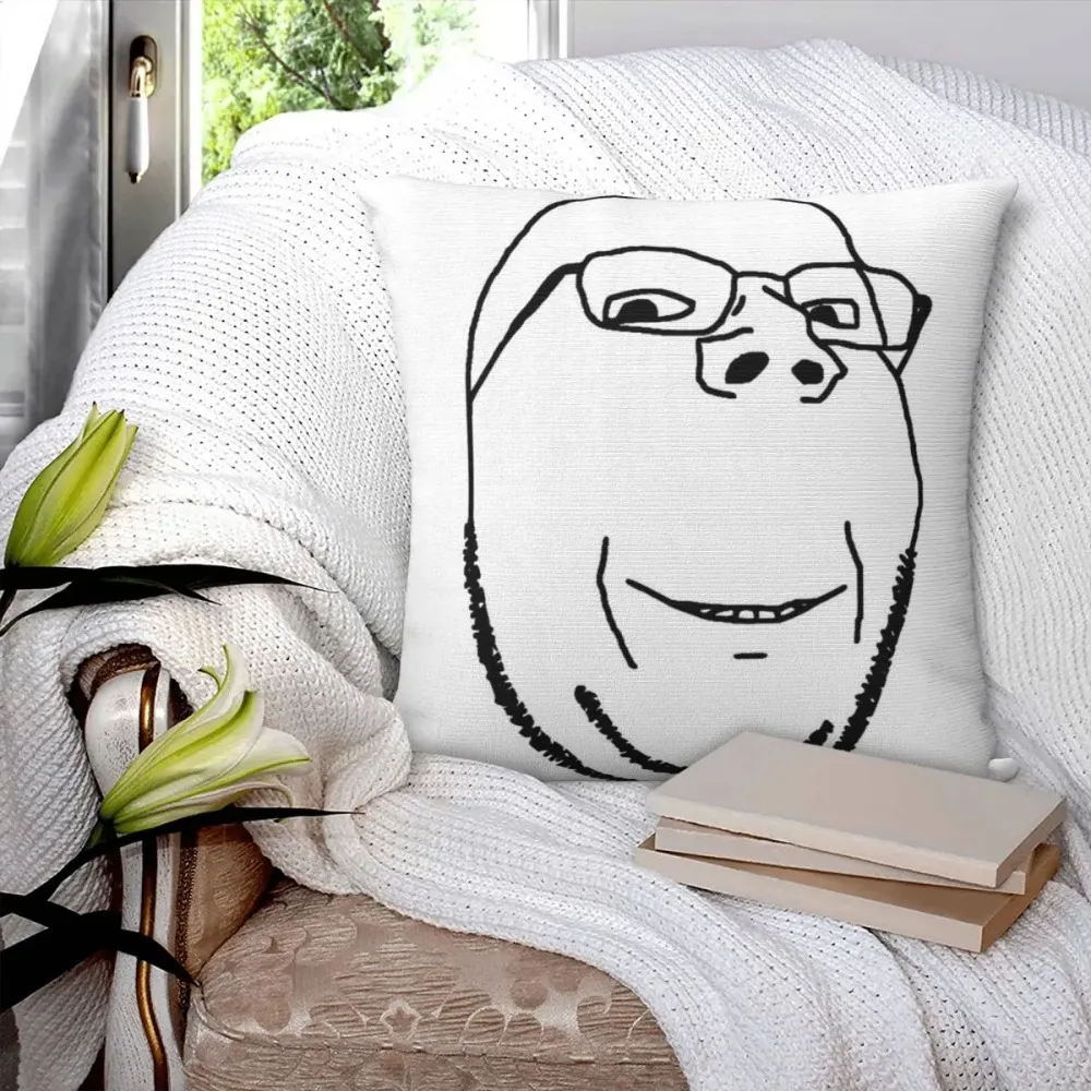 Smiling Wholesome Wojak Soyjak Square Polyester Pillow Cover Velvet Cushion Decorative Comfort Throw Pillow For Home Sofa