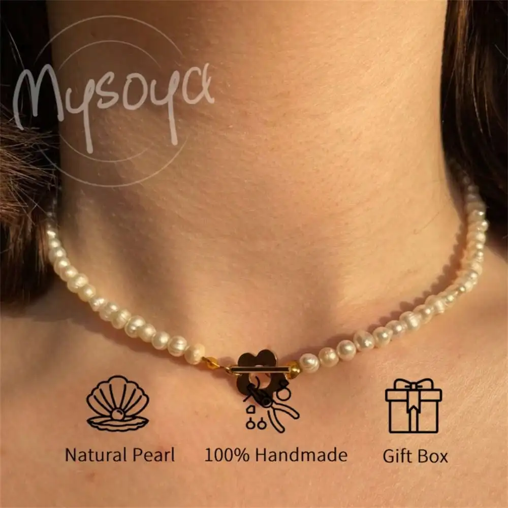 

MYSOYA White Freshwater Pearl Necklace 5-6mm Pearls Gift Box Gift for Girlfriend/Boyfriend Daily Gift Birthday/Wedding Gift