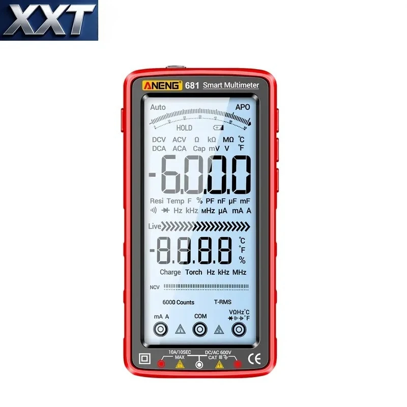 XXT 681 Smart Anti-burn Rechargeable Multimeter True RMS Multimeter Voltage Tester Hz Ohm Diode Meter with LCD Screen