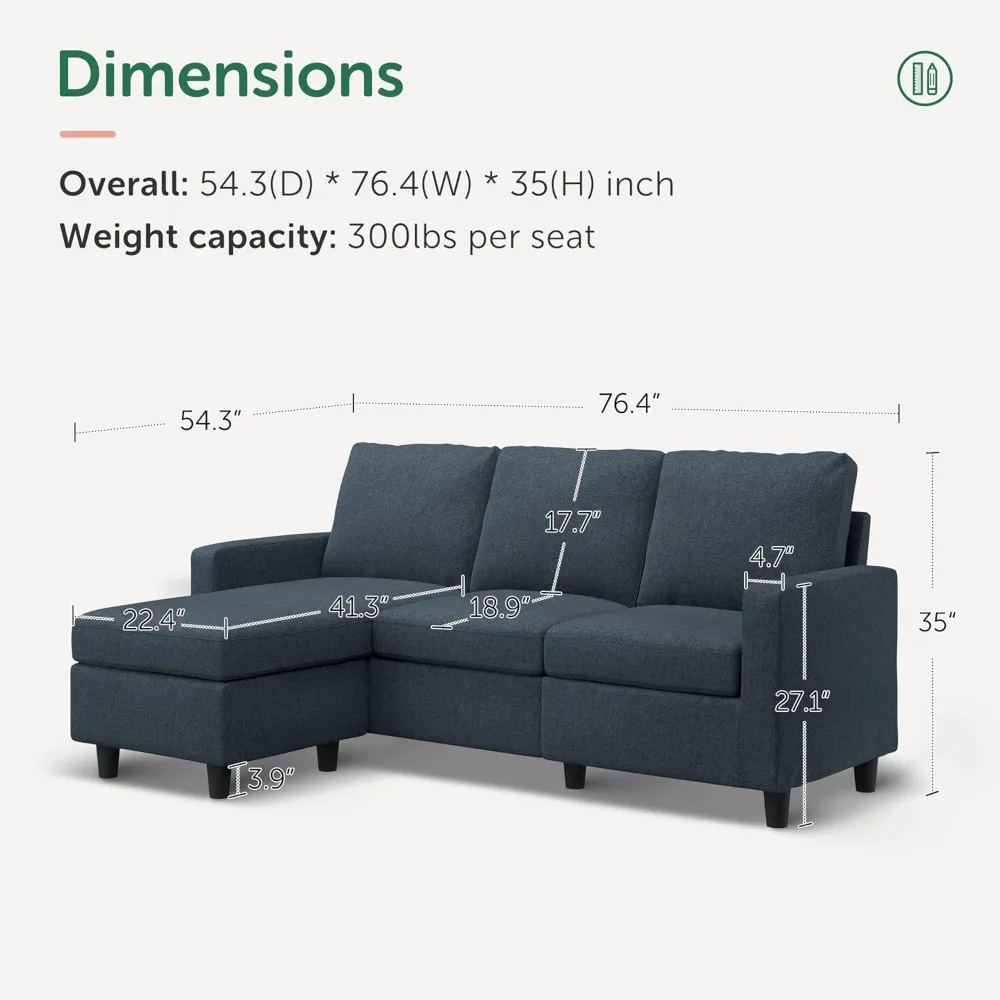 Convertible Sectional Sofa, L Shaped Couch with Reversible Chaise for Small Space