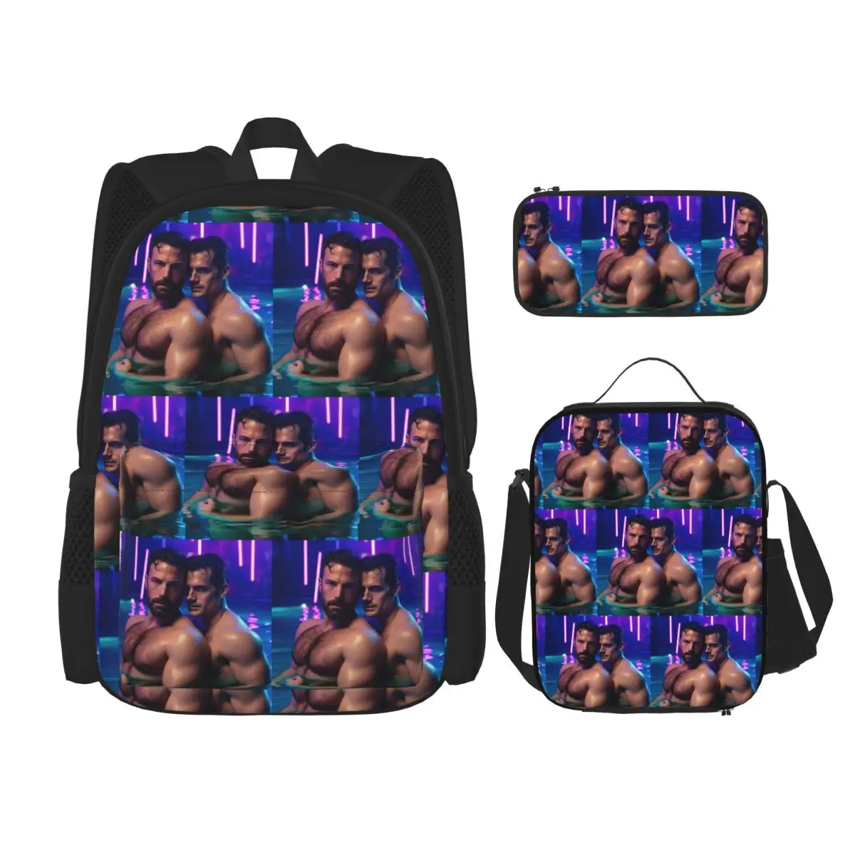 Ben Affleck And Henry Cavill Backpacks Children Bookbag School Bags Rucksack Lunch Bag Pen Bag Three-Piece Set